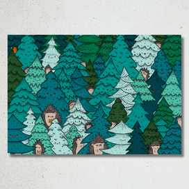 Ежи в еловом лесу