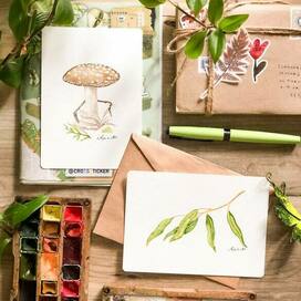 Ботанические открытки мухомор и эвкалипт