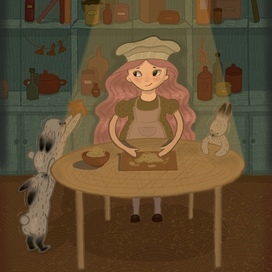 Девочка с зайчиками готовят пирог