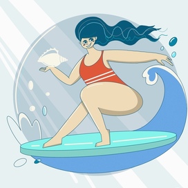 Flat иллюстрация Surf girl