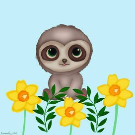 Ленивец в нарциссах 