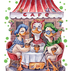 Подружки в кафе. Весна