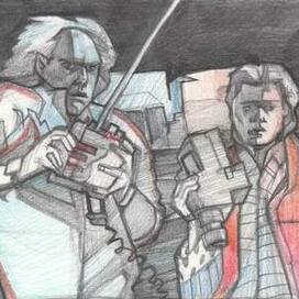 Зарисовка кадра из фильма "Назад в будущее"