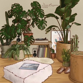 Интерьер с цветами в горшках