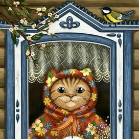 Пасхальная кошечка у окна