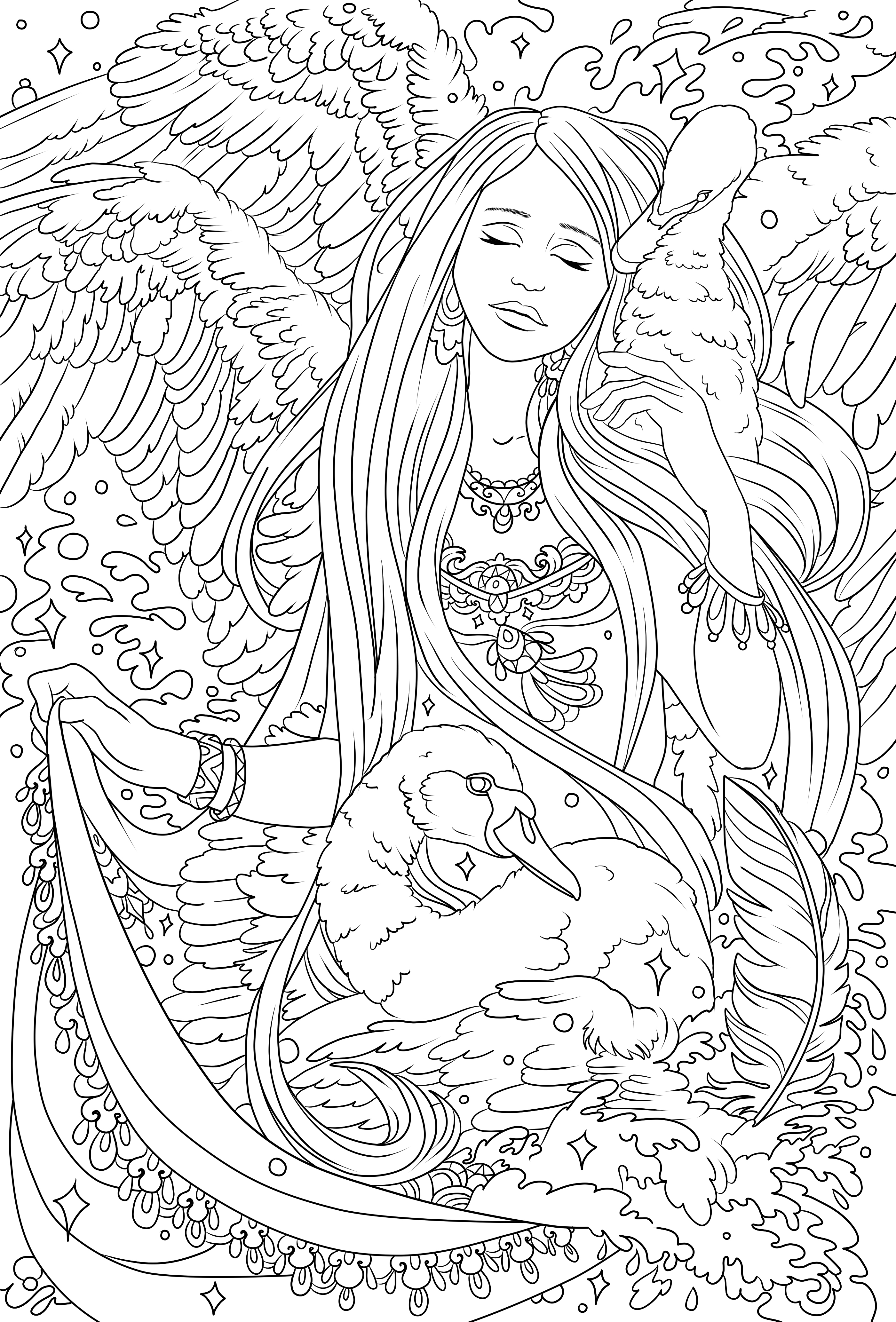 Девушка и лебеди