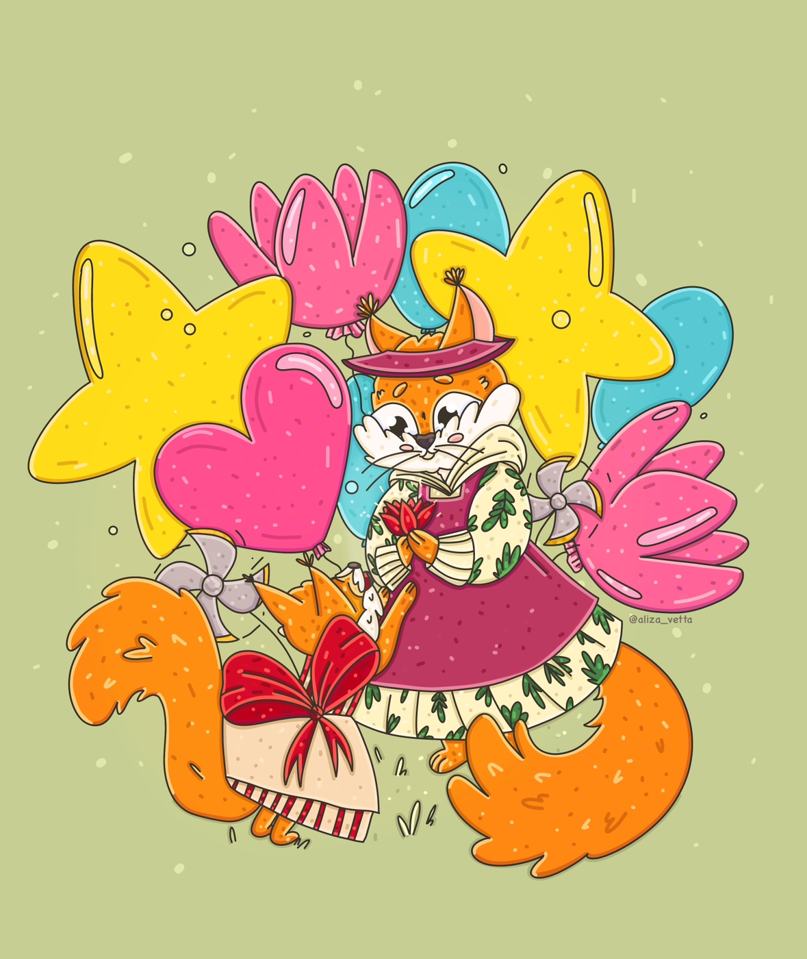 Белочка и цветы из шишек