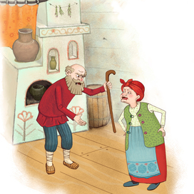 Иллюстрация к русской народной сказке "Волшебная водица". Сцена первая.