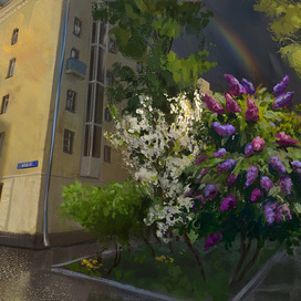 Весенний дождь с радугой