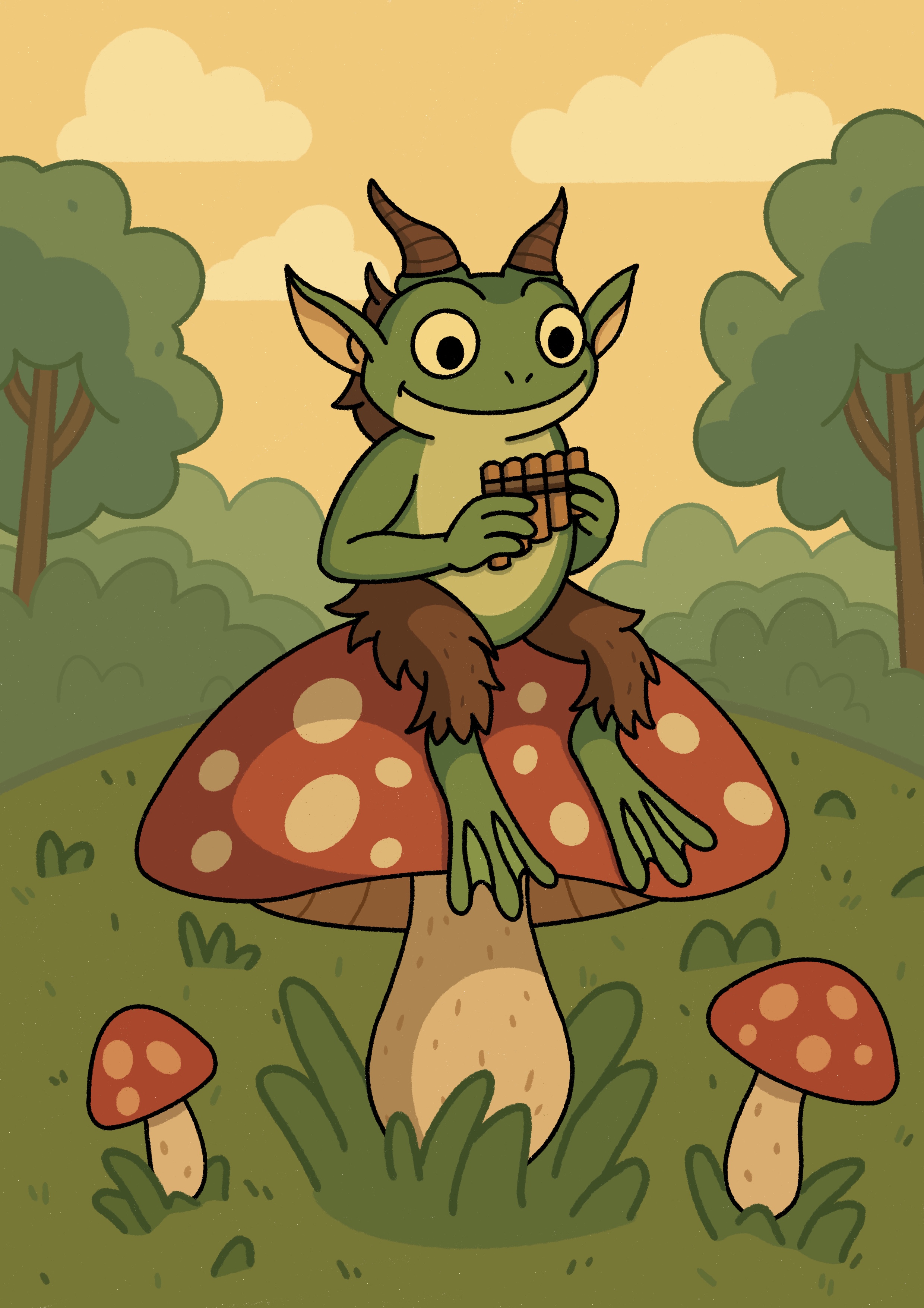 Лягух-фавн и мухоморы