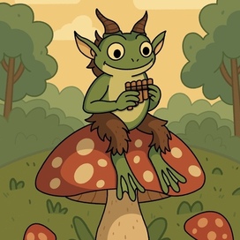 Лягух-фавн и мухоморы