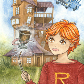 Рон Уизли волшебник из Гарри Поттера / иллюстрация вниме арт