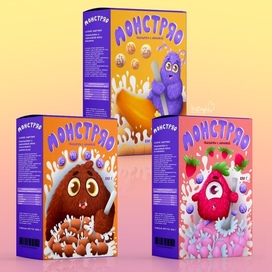 Иллюстрация монстриков для упаковки сухого завтрака Монстряо