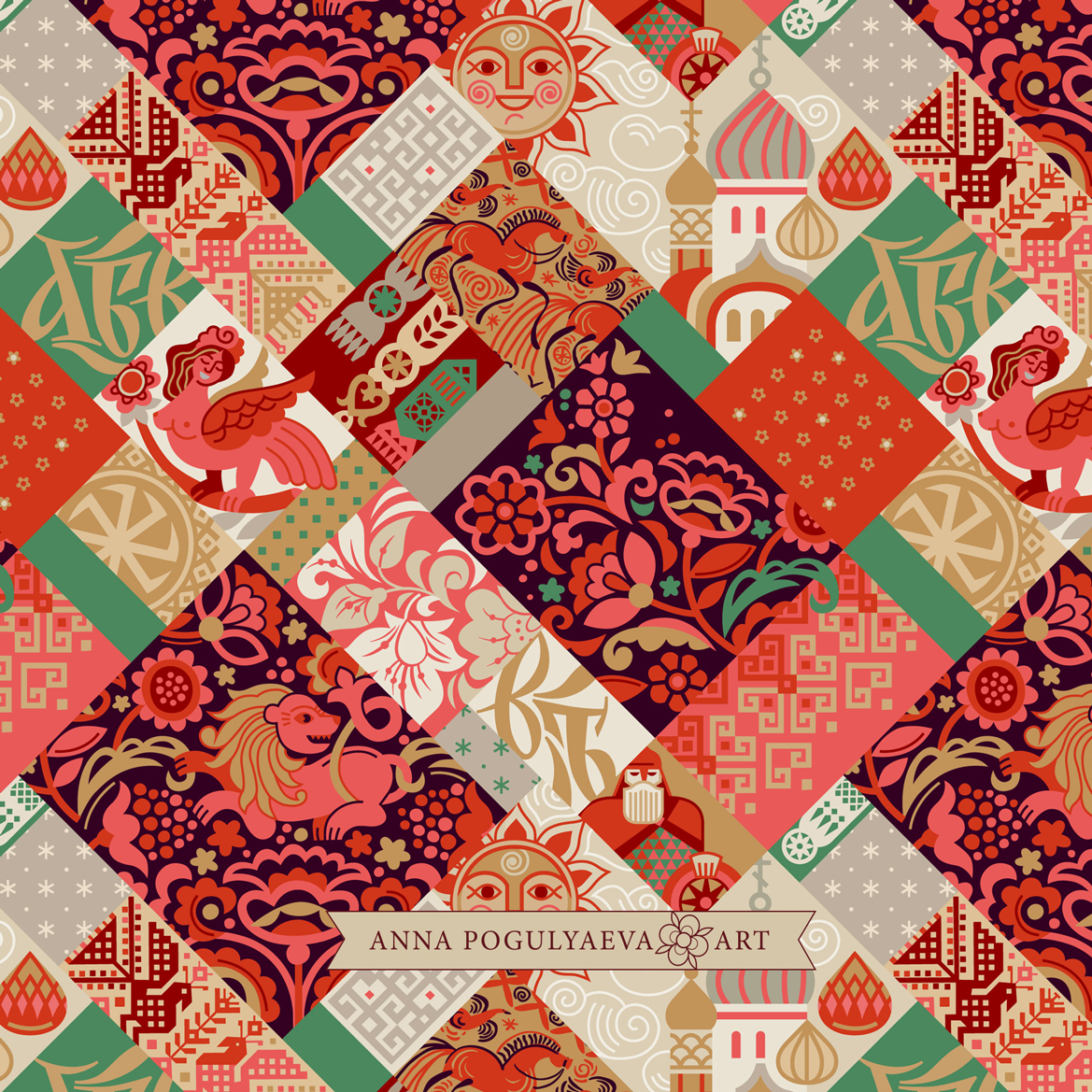 Русский мир. Бесшовный принт для ткани