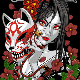 Девушка с маской лисицы (кумихо)