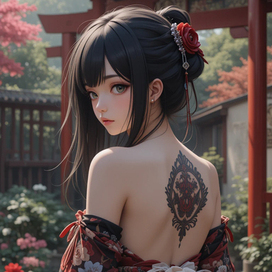 Гейша с татуировкой на спине.