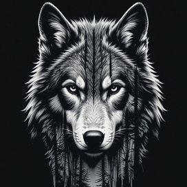 Волк. Принт на чёрную ткань.