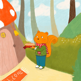 Детская иллюстрация белочки с пирогом