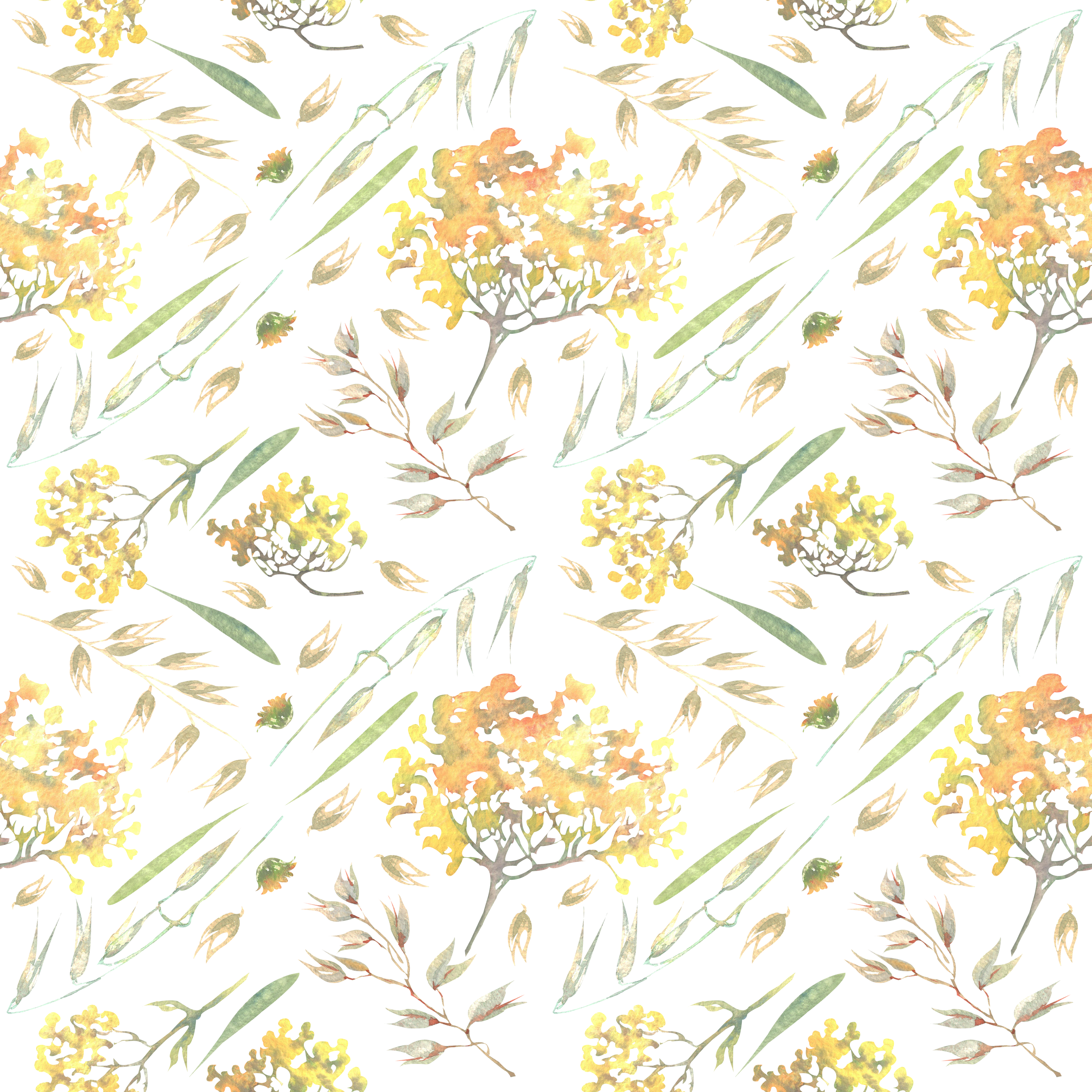 Акварельный бесшовный узор Природные мотивы