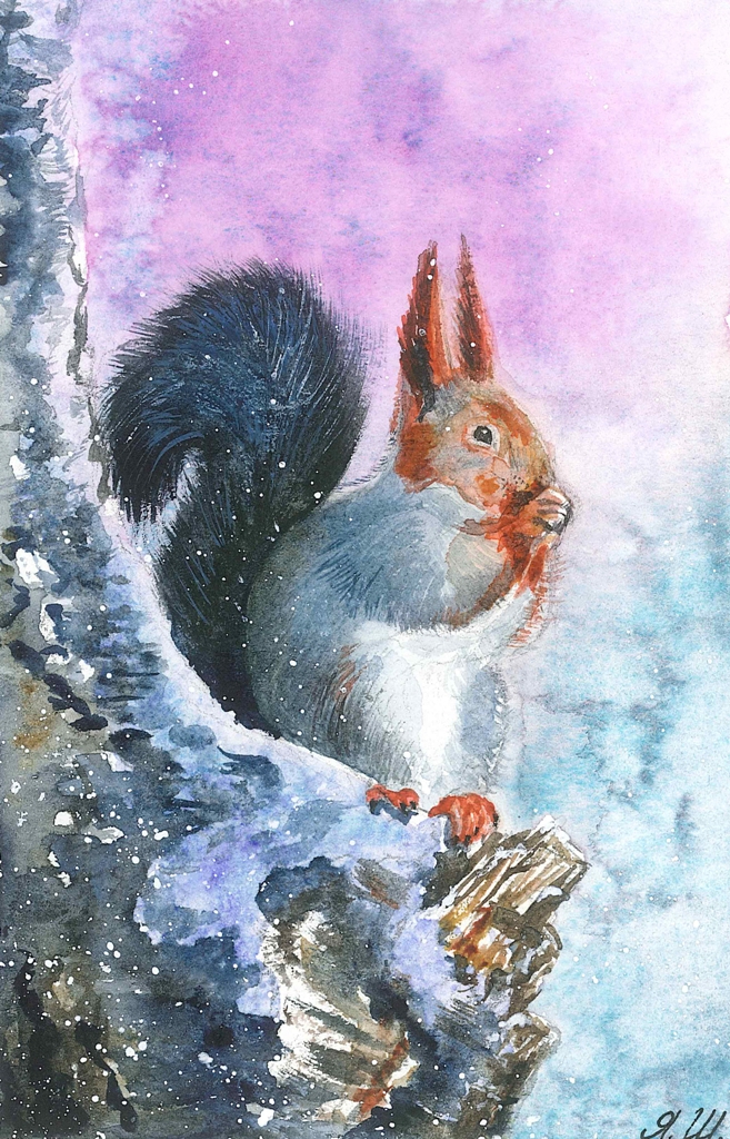 Белка. Серия открыток "Зимняя сказка"