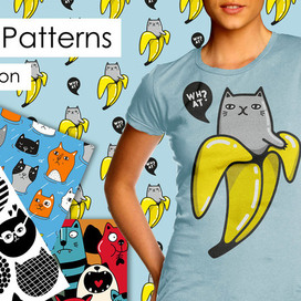 Бесшовные иллюстрации с котами