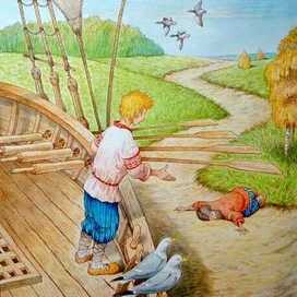 Встретил Иван мужичка, который ухом к земле припал.