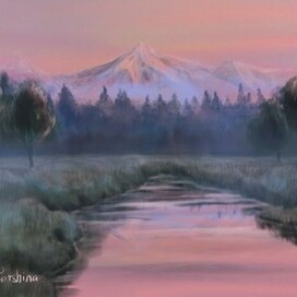 Розовый закат в горах