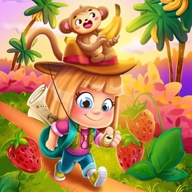 Клубничная путешественница (концепт персонаж для молочных коктейлей)