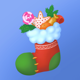 Новогодняя открытка носок со сладостями