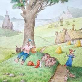 Устал скороход, сел под деревом отдохнуть, да и заснул.