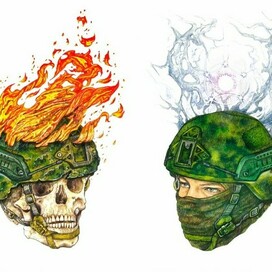 Эскиз для татуировки / военный шлем череп тату