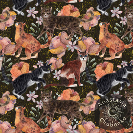 Коты и цветы