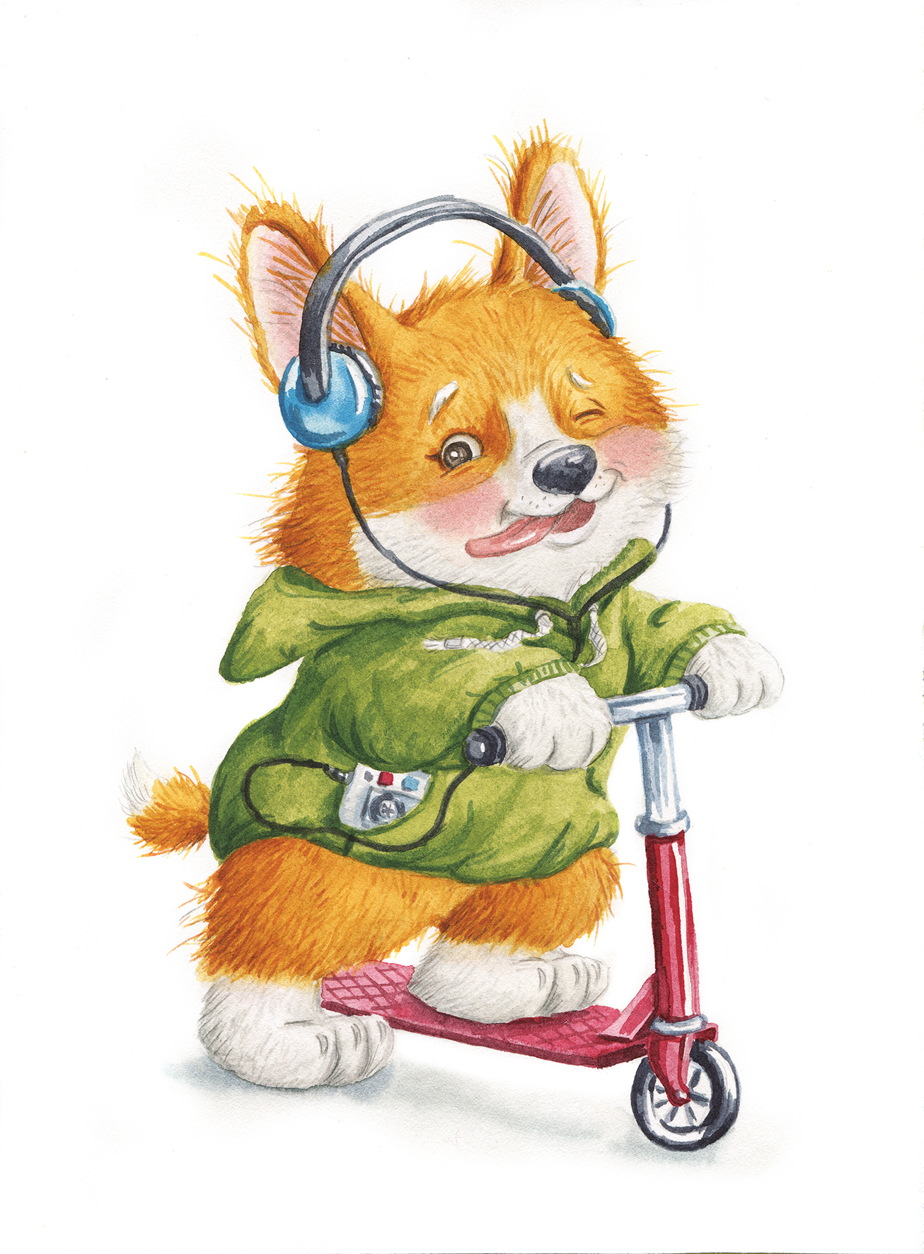 Корги на самокате