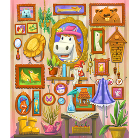 Стена с портретами. Иллюстрация для пазла