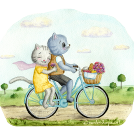 Милые котики на велосипеде