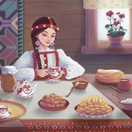 Башкирская девушка_чаепитие