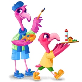 Фламинго рисуют и лепят