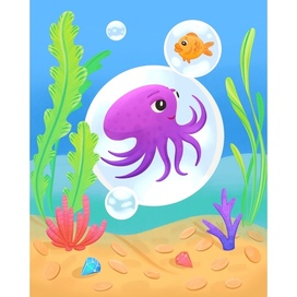 Иллюстрация с осьминогом для детских пазлов