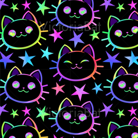 Милые радужные кошачьи мордочки и звездочки