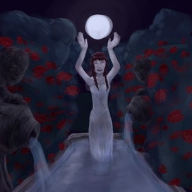 Девушка в саду ночью