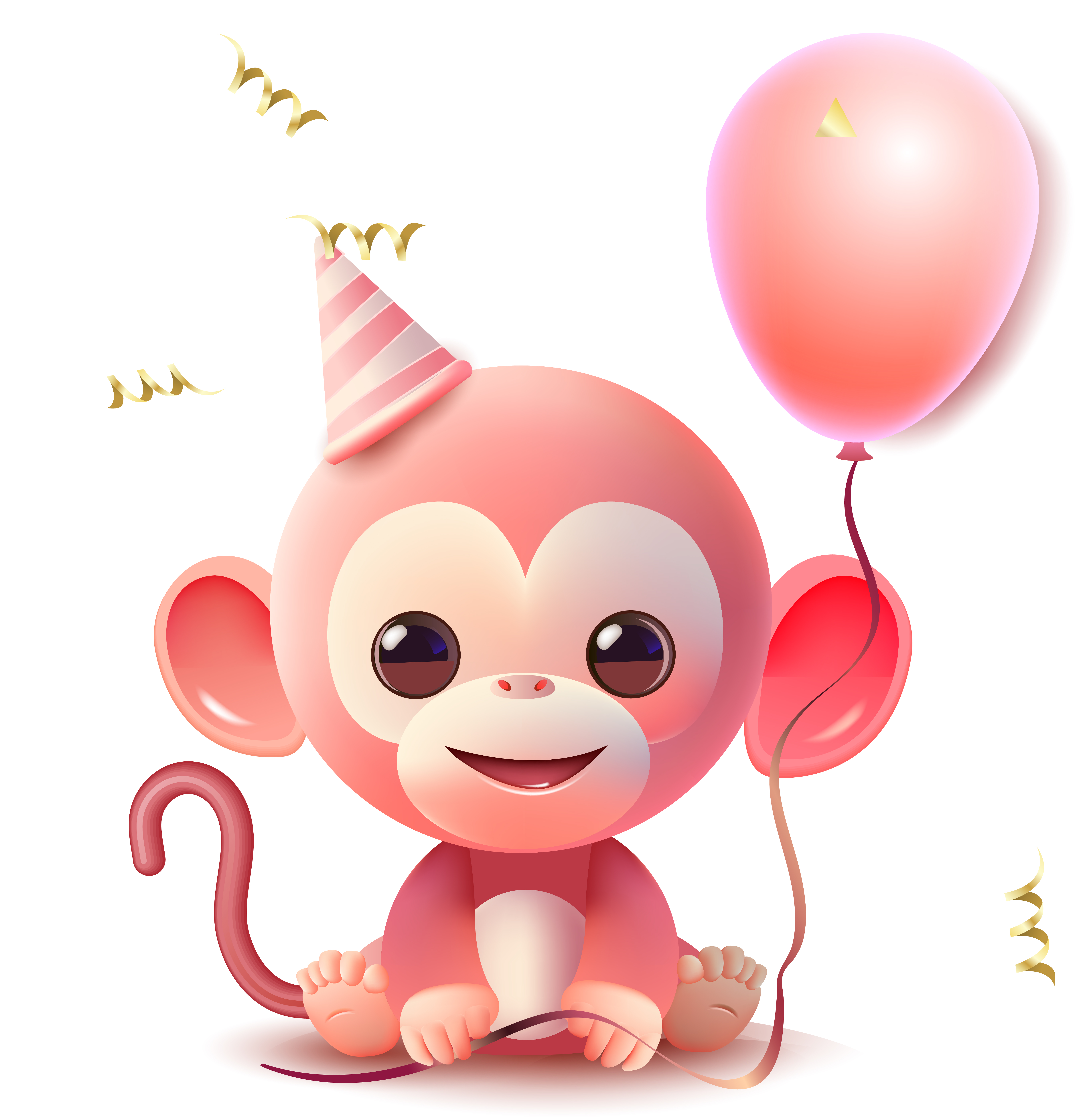 Чудо-обезьянка в розовом с воздушным шариком в лапе