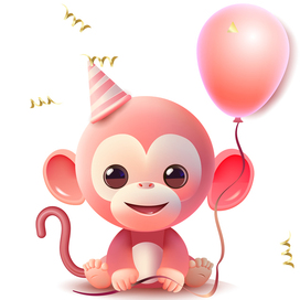 Чудо-обезьянка в розовом с воздушным шариком в лапе