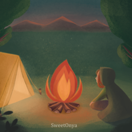 Походный костёр. Иллюстрация для этикетки