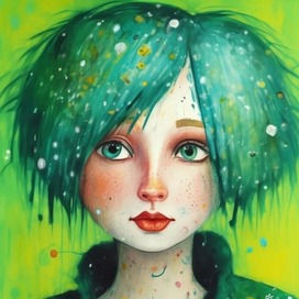Девочка с зелёными волосами (Нейроарт) Пример работы