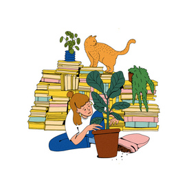 Девушка с цветами дома