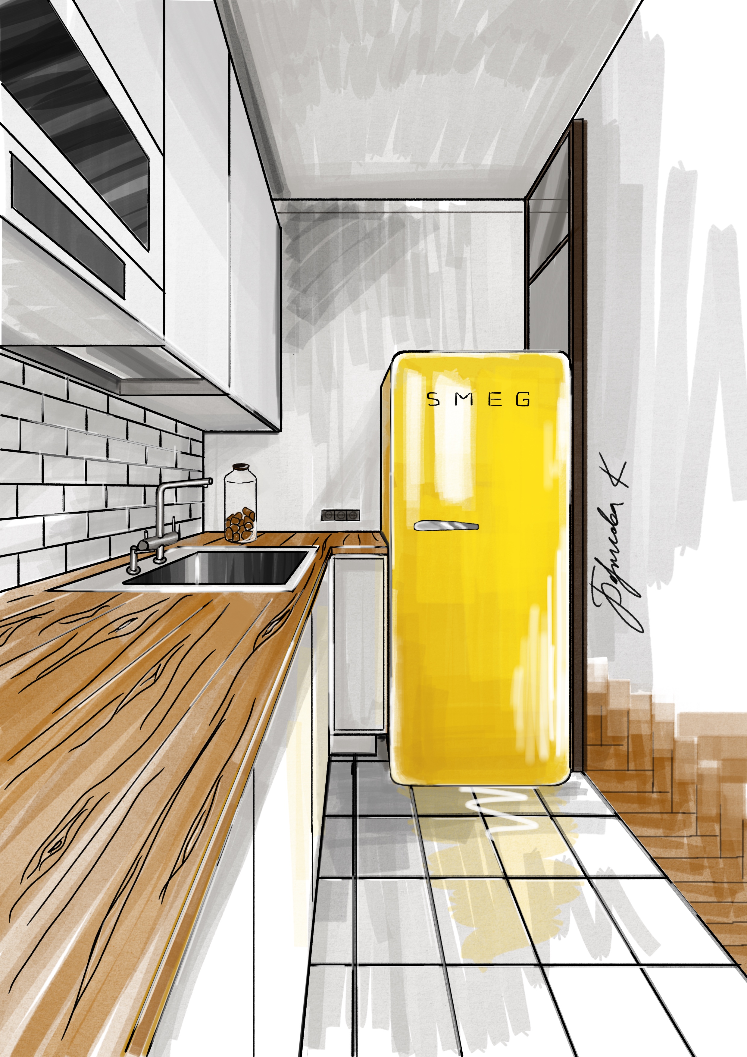 Быстрый скетч интерьера кухни