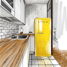 Быстрый скетч интерьера кухни