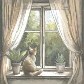 кот на окне