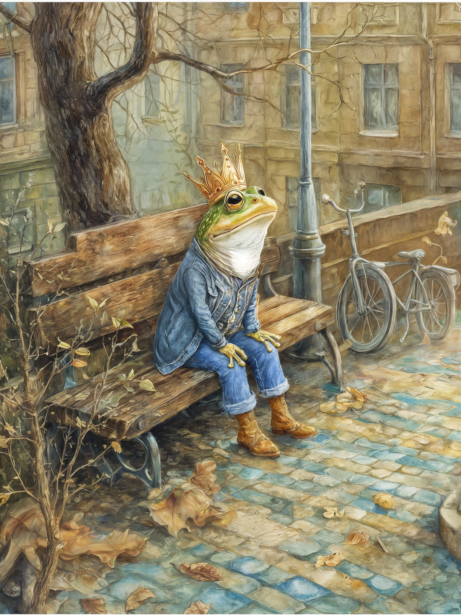 Принц-лягух отдыхает на скамеечке