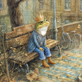 Принц-лягух отдыхает на скамеечке